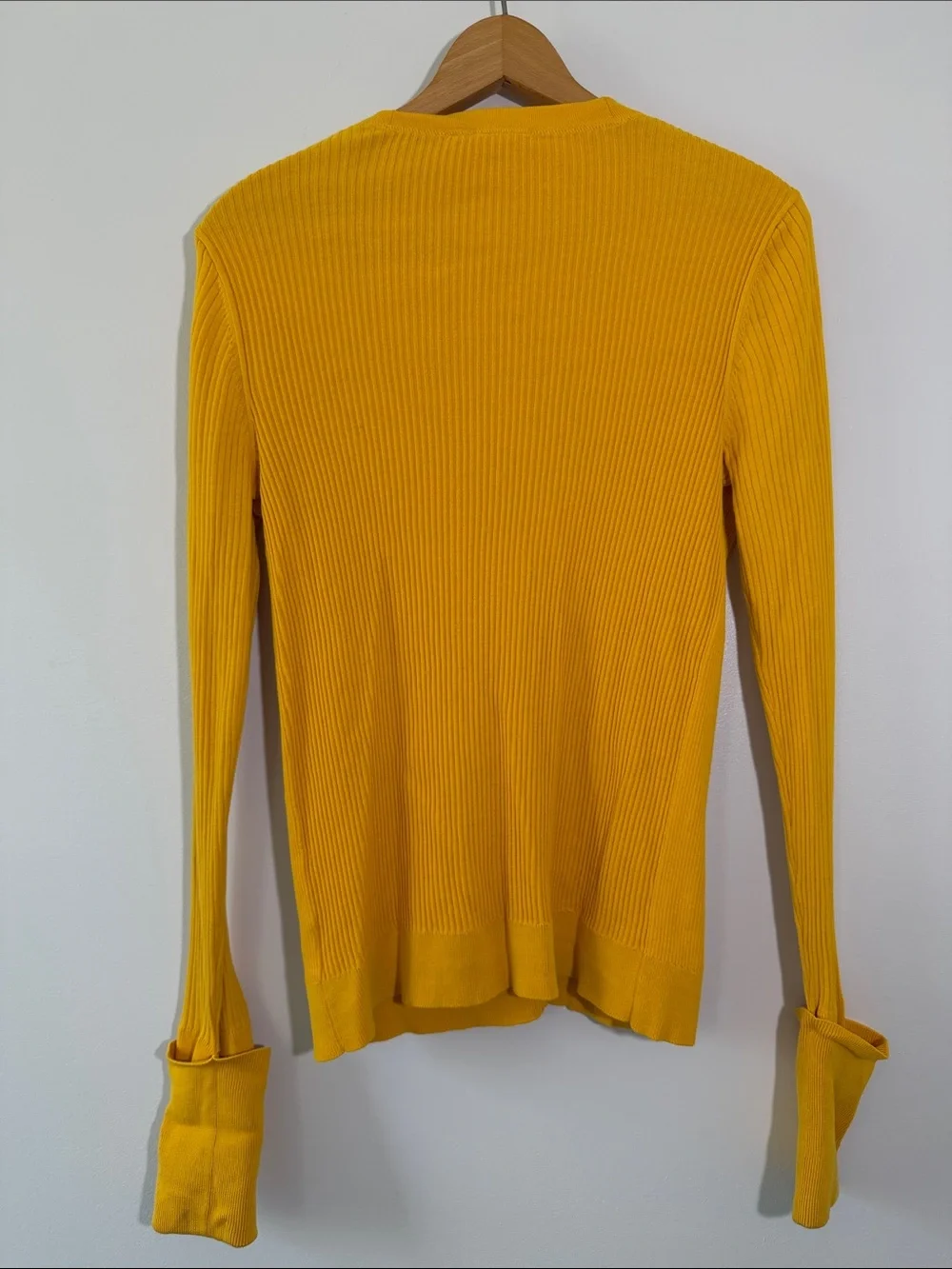 Tory Burch Yellow Ribbed V-Neck Button Cardigan
